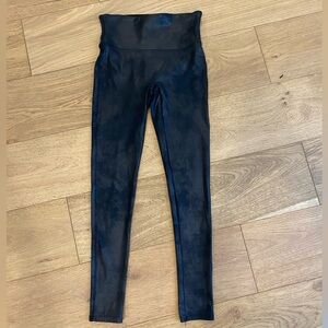 SPANX Black Faux Leather Camo Leggings with Red Tag